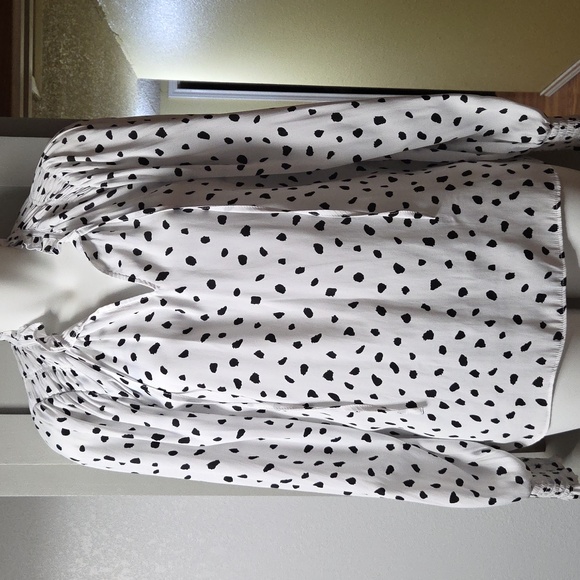 Tops - White Blouse with Black Polka Dots